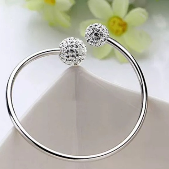 Sterling Silver CZ Shining Ball Bangle Bracelet - Picture 4 of 5